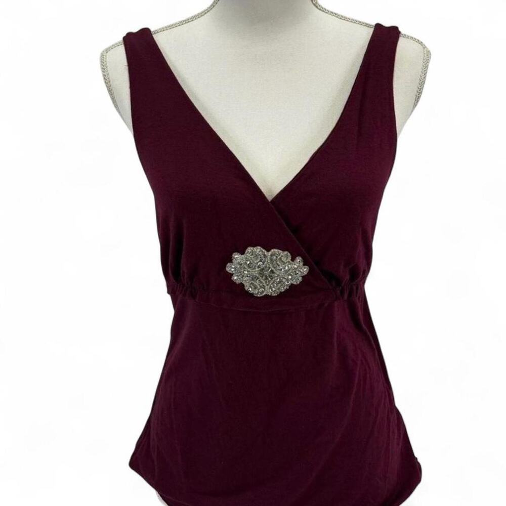 Metro 7 Burgundy Y2K Baby Doll Going Out Tank Top Mcbling Jewel Detail Size M